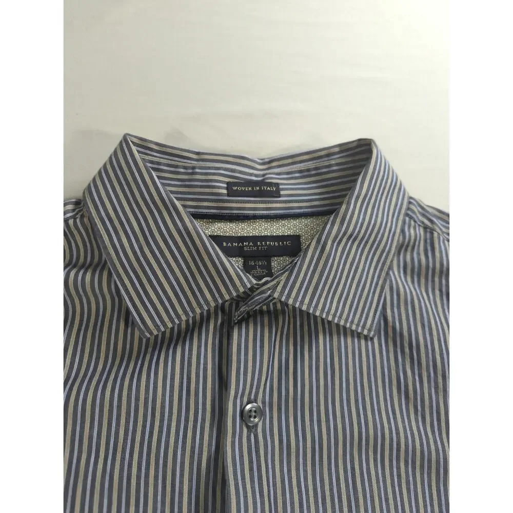 Banana Republic Shirt Mens L Slim Fit Striped French Cuff Italy Cotton Dress